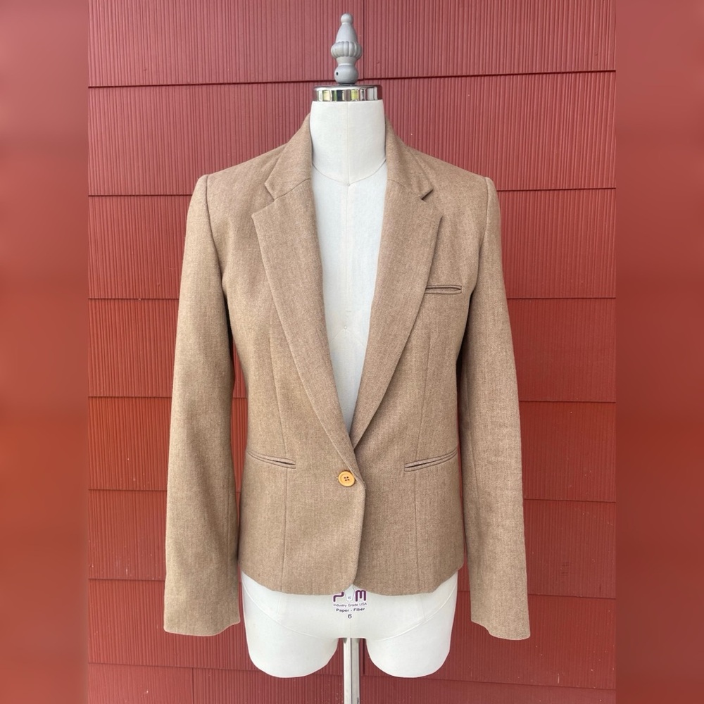 JH Collectibles Vintage 80s High Content Wool Blend Tan Single Breast Blazer